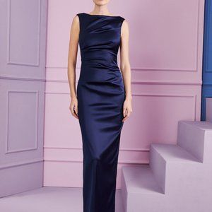 Talbot Runhof Long floor length navy blue evening dress